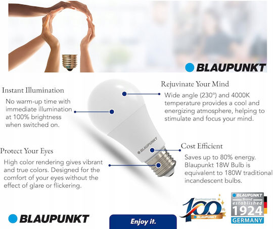 Blaupunkt LED Bulb 18W 135mm for E27 Socket and A65 Shape Natural White
