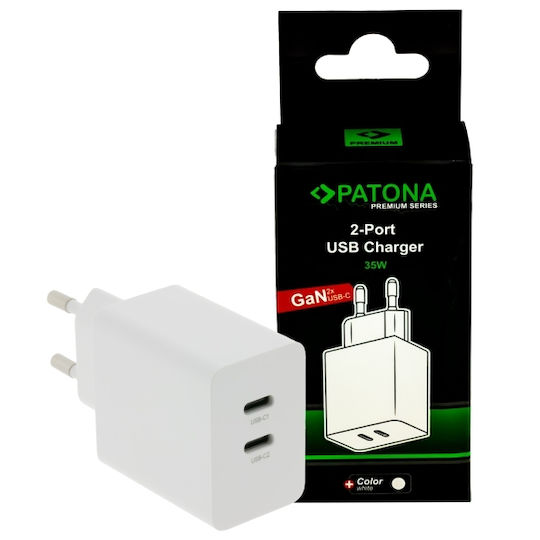 Patona Charger Without Cable with 2 USB-C Ports 35W Power Delivery White (IM1294)