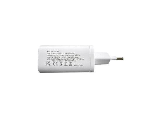 KLGO Φορτιστής Χωρίς Καλώδιο με Θύρα USB-A και 2 Θύρες USB-C 65W Power Delivery / Quick Charge 3.0 Λευκός (PD-71)