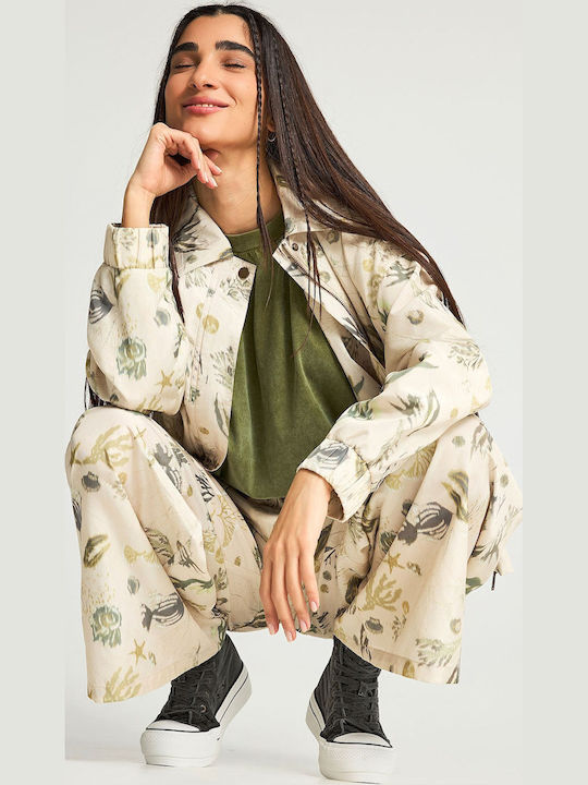 Women's Fabric Cargo Trousers Beige