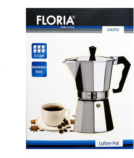 Stovetop Espresso Pot 6 Cups Silver