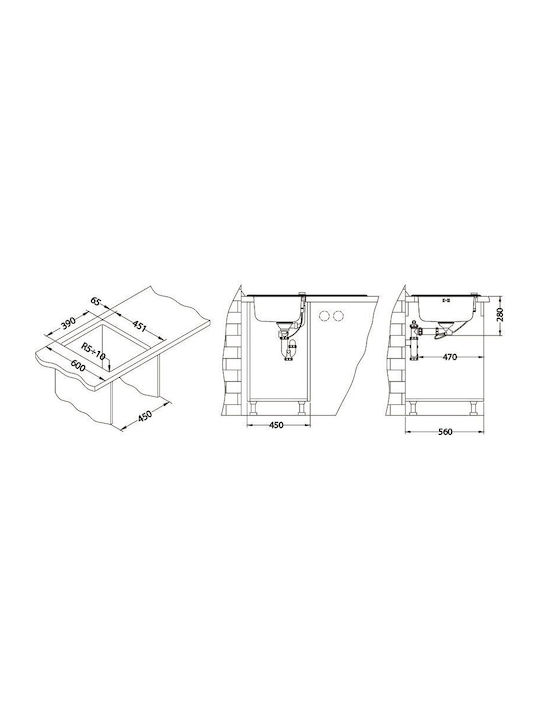 Alveus Undermount Kitchen Sink Inox L86xW50cm Black