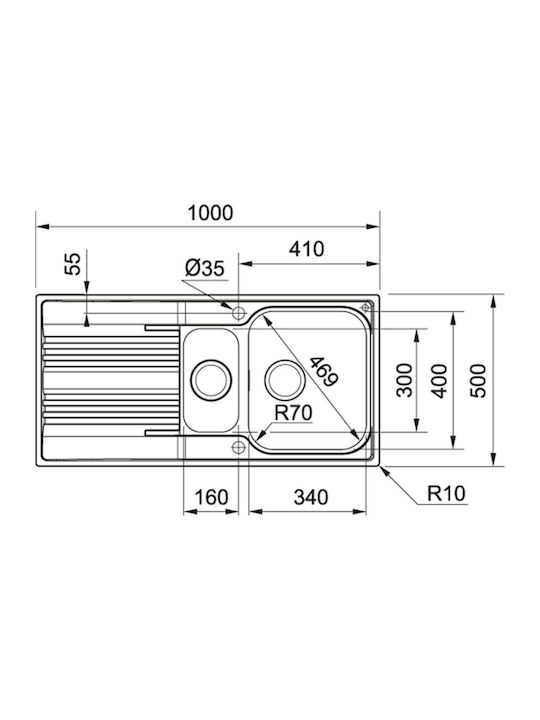 Franke Ένθετος Νεροχύτης Inox Μ100xΠ50cm Γκρι