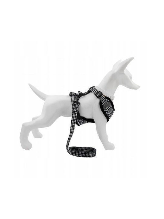 Set Harness Leash Dog Black White Houndstooth Pattern Polyester Size S