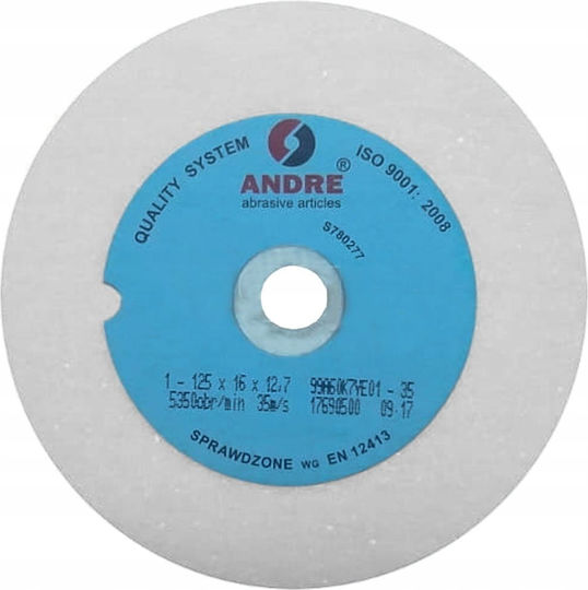 Andre Flat Grinding Wheel 125mm X 16mm X 12.7mm White Type 1