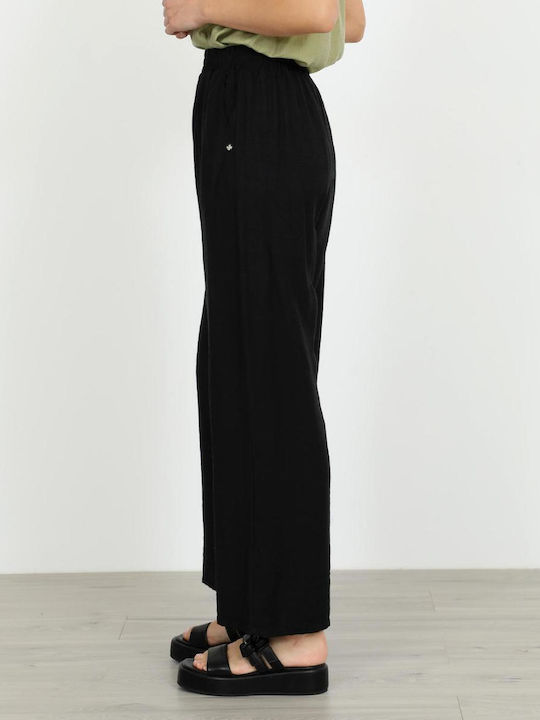 Pantaloni Largi De Damă Cu Elastic Negri
