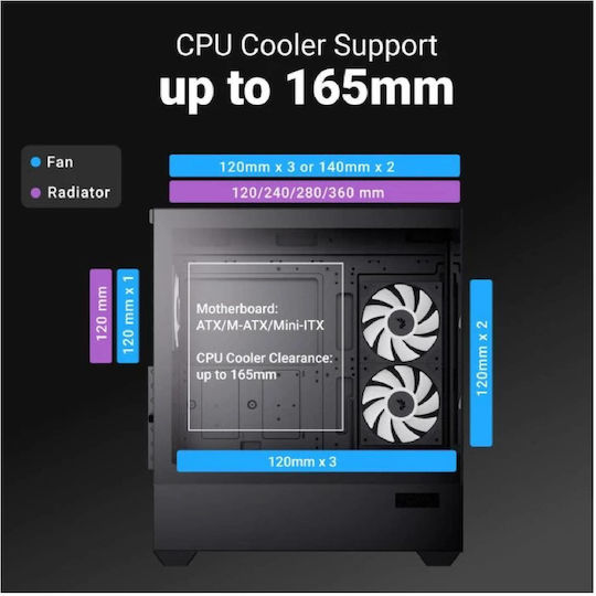 Aerocool P500D Digi-G-BK-v1 Gaming Midi-Turm Computergehäuse mit Seitenfenster Schwarze