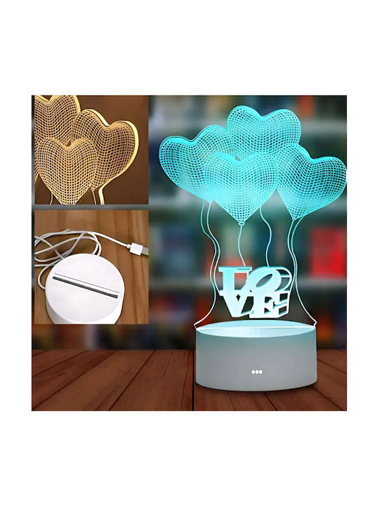 Lampă De Masă Led Rgb 3d Inima Albă Pentru Noptieră Alimentată Cu Baterie Usb 17 X 11.3 X 9.5 Cm