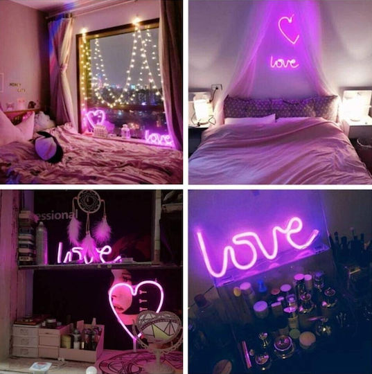 Led Decorative Lamp Neon Love Model Violet Light Battery Usb Cable Powered 34.5 X 13 Cm