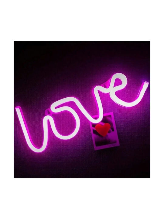 Led Decorative Lamp Neon Love Model Violet Light Battery Usb Cable Powered 34.5 X 13 Cm