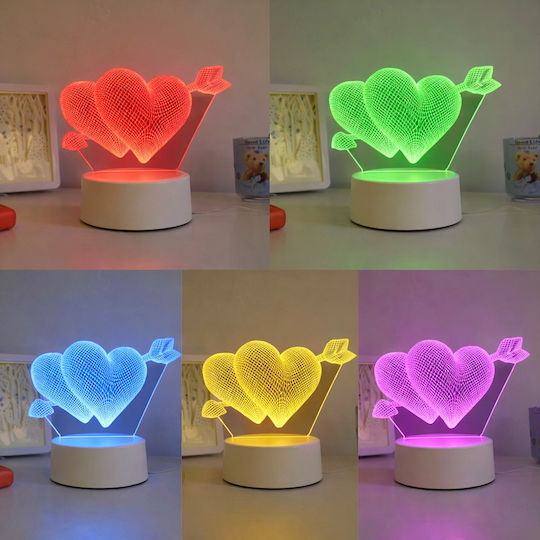 Led Rgb 3d Table Lamp Nightstand Cupid Hearts Battery Usb Powered 17 X 11.3 X 9.5 Cm