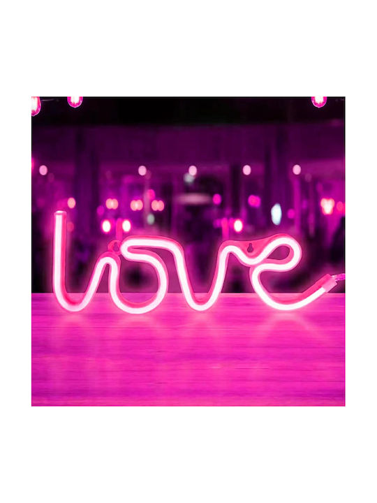 Led Decorative Lamp Neon Love Model Violet Light Battery Usb Cable Powered 34.5 X 13 Cm