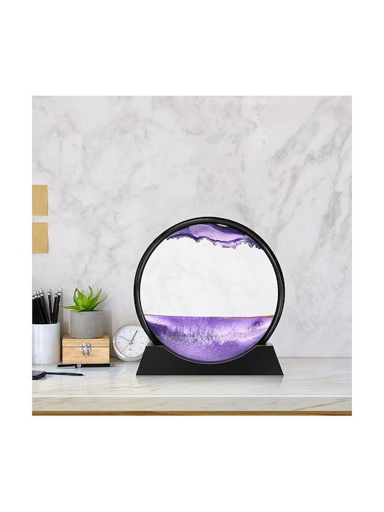 Ornament Decorativ 3D Pentru Masă Stil Clepsidră Cu Nisip Mobil Din Plastic Sticlă 18x19 Cm Mov