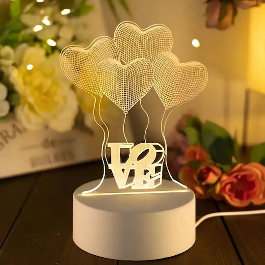 Led Rgb 3d Heart Table Lamp Nightstand Battery Usb Powered 17 X 11.3 X 9.5 Cm White