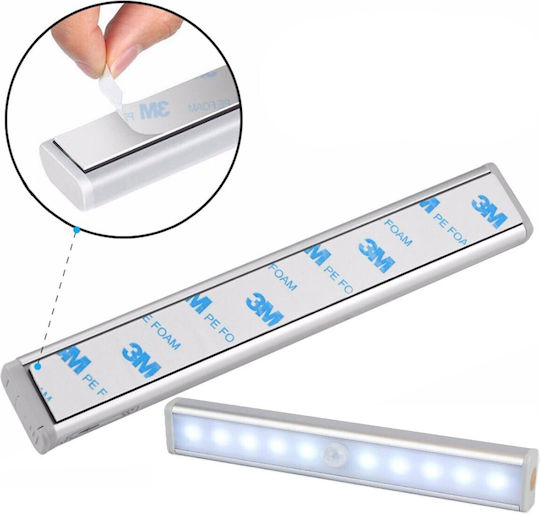 Lampă LED cu Senzor de Mișcare Amurg Lumină Rece Oprire Automată Montare Magnetică Adezivă Alimentată cu Baterii 19 x 3 x 1.5 cm