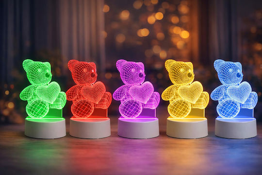 Lampă De Noptieră Led Rgb 3d Urs Inima Alimentată Cu Baterie Usb Lumină Alb Cald 22 X 11 X 8.5 Cm