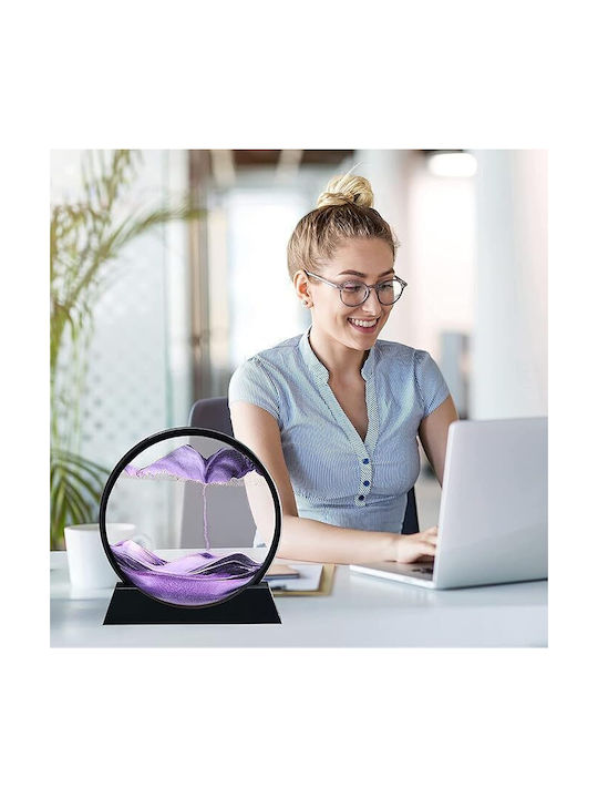 Ornament Decorativ 3D Pentru Masă Stil Clepsidră Cu Nisip Mobil Din Plastic Sticlă 18x19 Cm Mov