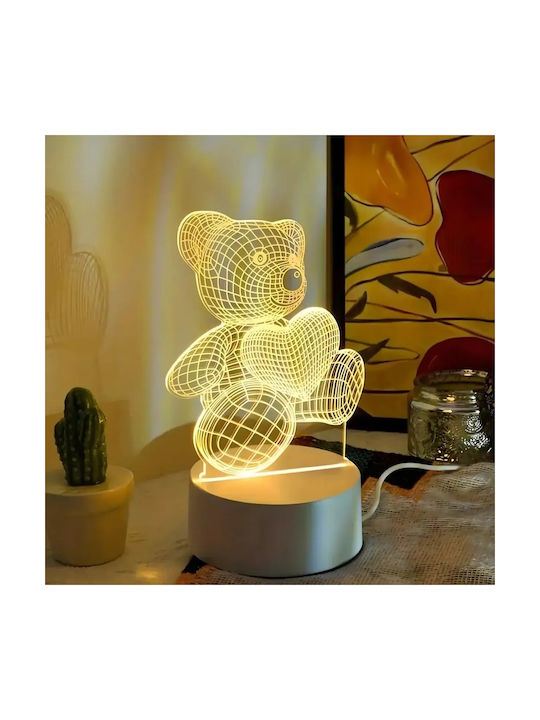 Lampă De Noptieră Led Rgb 3d Urs Inima Alimentată Cu Baterie Usb Lumină Alb Cald 22 X 11 X 8.5 Cm