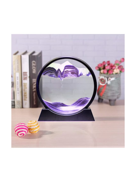 Ornament Decorativ 3D Pentru Masă Stil Clepsidră Cu Nisip Mobil Din Plastic Sticlă 18x19 Cm Mov