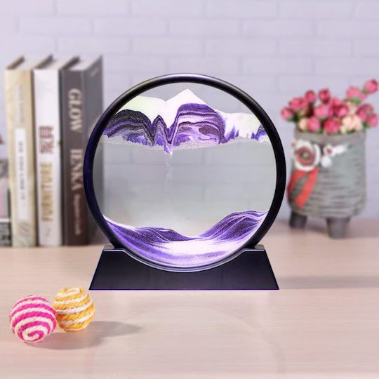 Ornament Decorativ 3D Pentru Masă Stil Clepsidră Cu Nisip Mobil Din Plastic Sticlă 18x19 Cm Mov