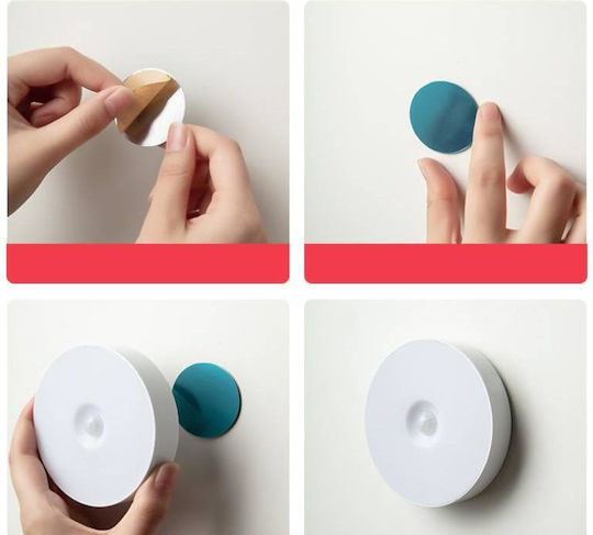 Led Wall Lamp Motion Sensor Magnetic Mount Usb Charging Rechargeable Battery Cool White Light Plastic 8.5 Cm Diameter White