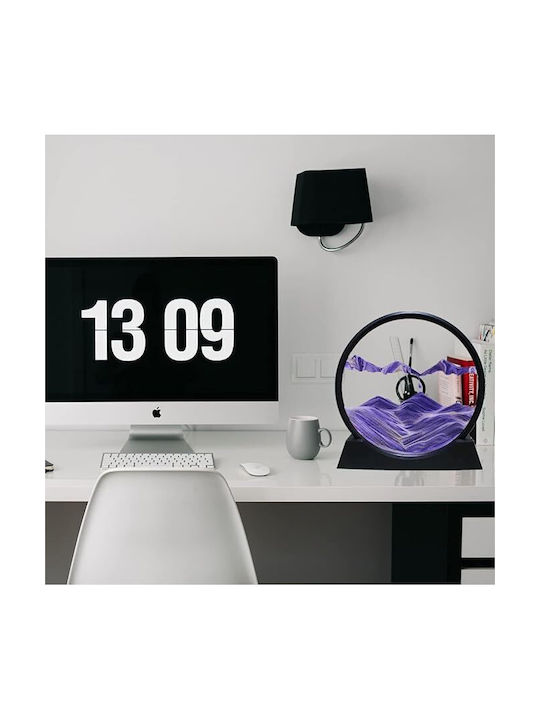 Ornament Decorativ 3D Pentru Masă Stil Clepsidră Cu Nisip Mobil Din Plastic Sticlă 18x19 Cm Mov