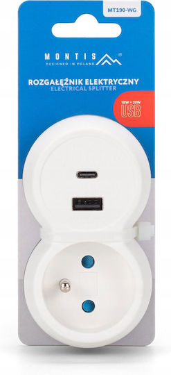 Montis Единичен Контакт с USB-A и USB-C