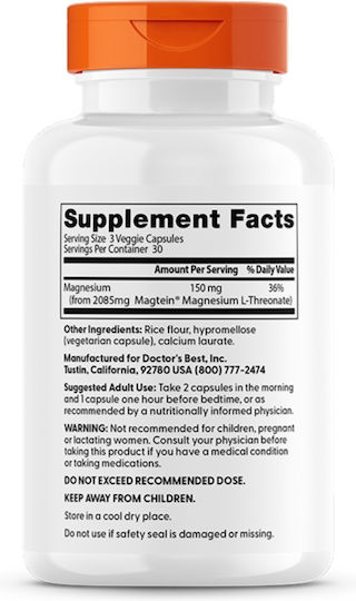 Doctor's Best Brain Magnesium 50mg 90 φυτικές κάψουλες