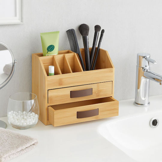 Office Organizer Relaxdays Bamboo 2 X Drawers & Mobile Phone Holder 19 X 24 X 14 Cm Natural 10051362_469
