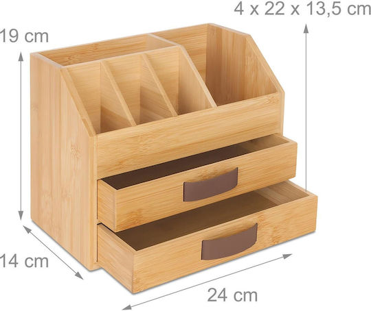 Office Organizer Relaxdays Bamboo 2 X Drawers & Mobile Phone Holder 19 X 24 X 14 Cm Natural 10051362_469