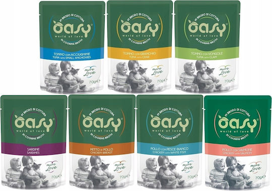 Oasy Love Υγρή Τροφή για Γάτες σε Φακελάκι με Κοτόπουλο και Σολομό 70gr