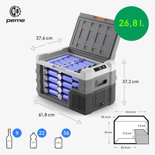 Peme Quest 30 Φορητό Ψυγείο Θερμοηλεκτρικό 26.8lt Πορτοκαλί
