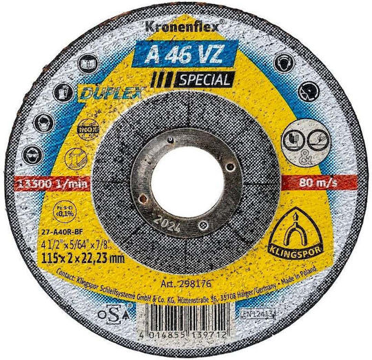 Disc De Tăiere Klingspor A 46vz Special Oțel 115 X 2 X 22.23 Mm Ext 298176