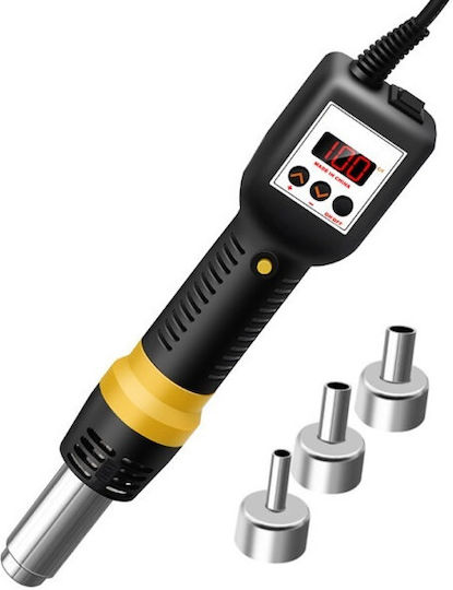Stație de Lipit cu Aer Cald Zola Temperatură Reglabilă 100-480℃ 700w Debit 120l/min Afișaj Led Mâner Antiderapant Negru Galben