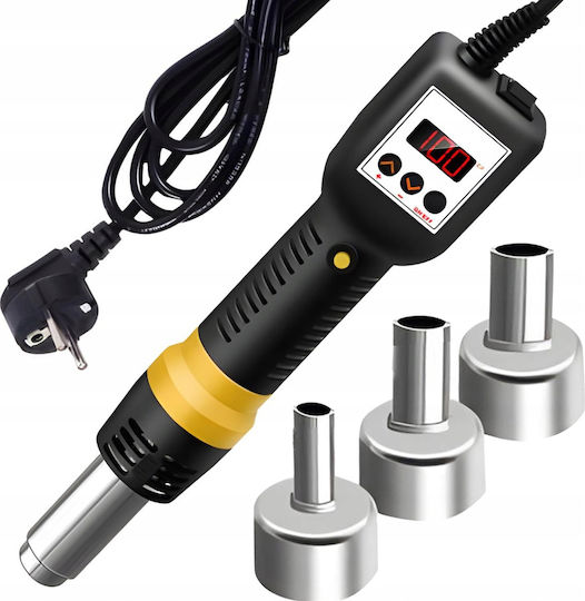 Stație de Lipit cu Aer Cald Zola Temperatură Reglabilă 100-480℃ 700w Debit 120l/min Afișaj Led Mâner Antiderapant Negru Galben