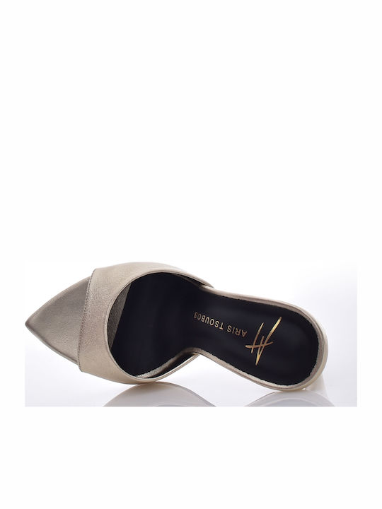Leather Mules With High Heel In Gold Colour