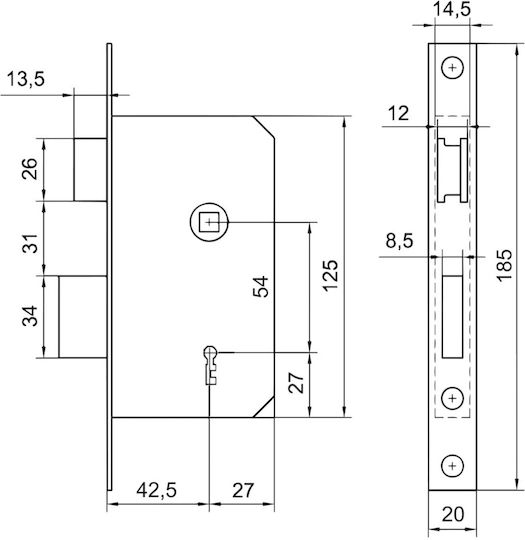 Set Încuietoare Cheie P54 Argintiu Ext 5521