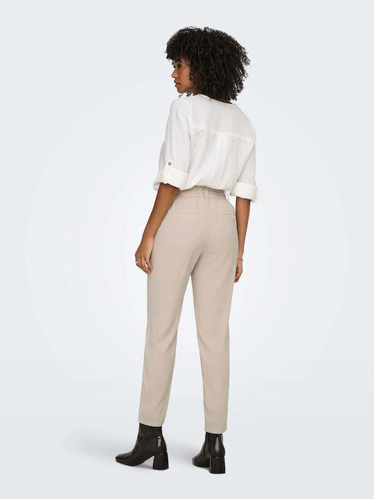 Only Women's High-waisted Fabric Trousers Straight Beige Only Women's High-waisted Fabric Trousers Straight Beige