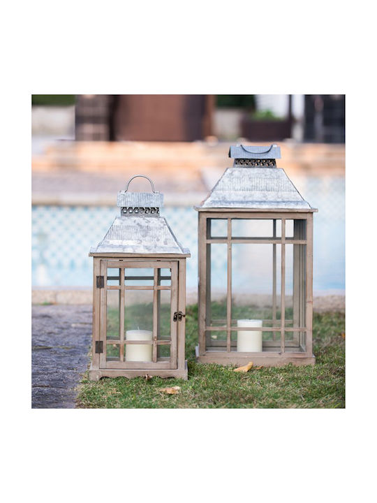 Artekko Set Wooden Tabletop Lanterns Brown 2 Pieces