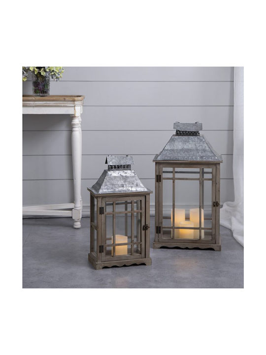 Artekko Set Wooden Tabletop Lanterns Brown 2 Pieces