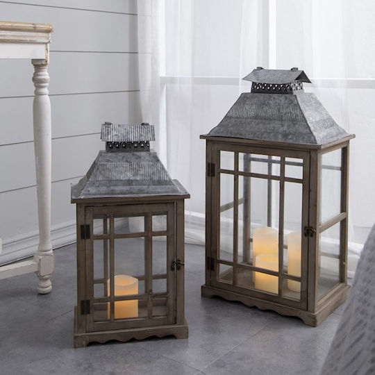 Artekko Set Wooden Tabletop Lanterns Brown 2 Pieces