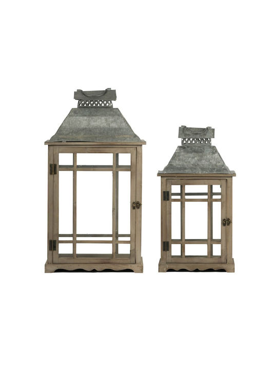 Artekko Set Wooden Tabletop Lanterns Brown 2 Pieces