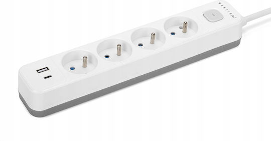Montis Πολύπριζο 4 Θέσεων με USB-A και Καλώδιο 5m