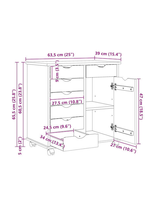 Bufet Dulap din Lemn Masiv cu Sertare Maro 63.5x39x65.5cm