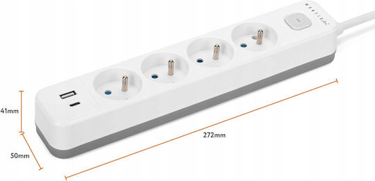 Montis Steckdosenleiste 4 Steckdosen mit USB-A und Kabel 3m