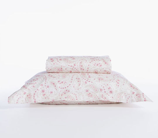 Nef-Nef Homeware Σετ Παπλωματοθήκη Βαμβακοσατέν 240x230cm Υπέρδιπλη με 2 Μαξιλαροθήκες Mirelle Ecru/pink