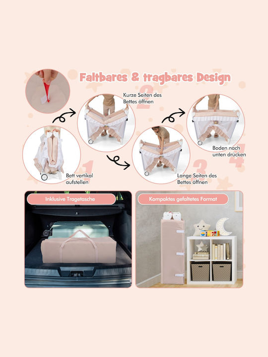 Costway Babybett Rosa mit Matratze 78x117cm