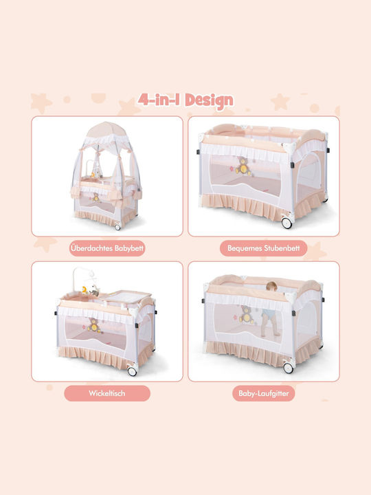 Costway Babybett Rosa mit Matratze 78x117cm