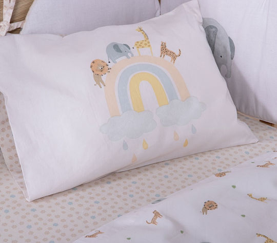 Nef-Nef Homeware Комплект Бебешки Чаршафи За Кошара Памучни Jungle In Motion Екрю 120x170см
