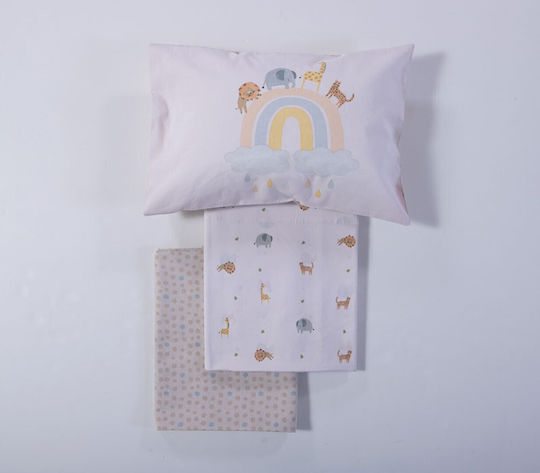 Nef-Nef Homeware Комплект Бебешки Чаршафи За Кошара Памучни Jungle In Motion Екрю 120x170см